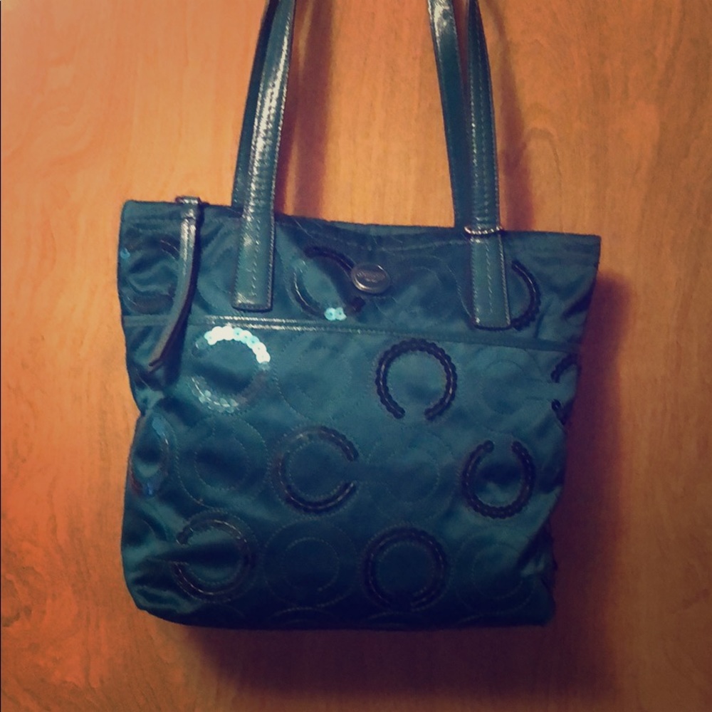 Green Sequins C Coach Purse